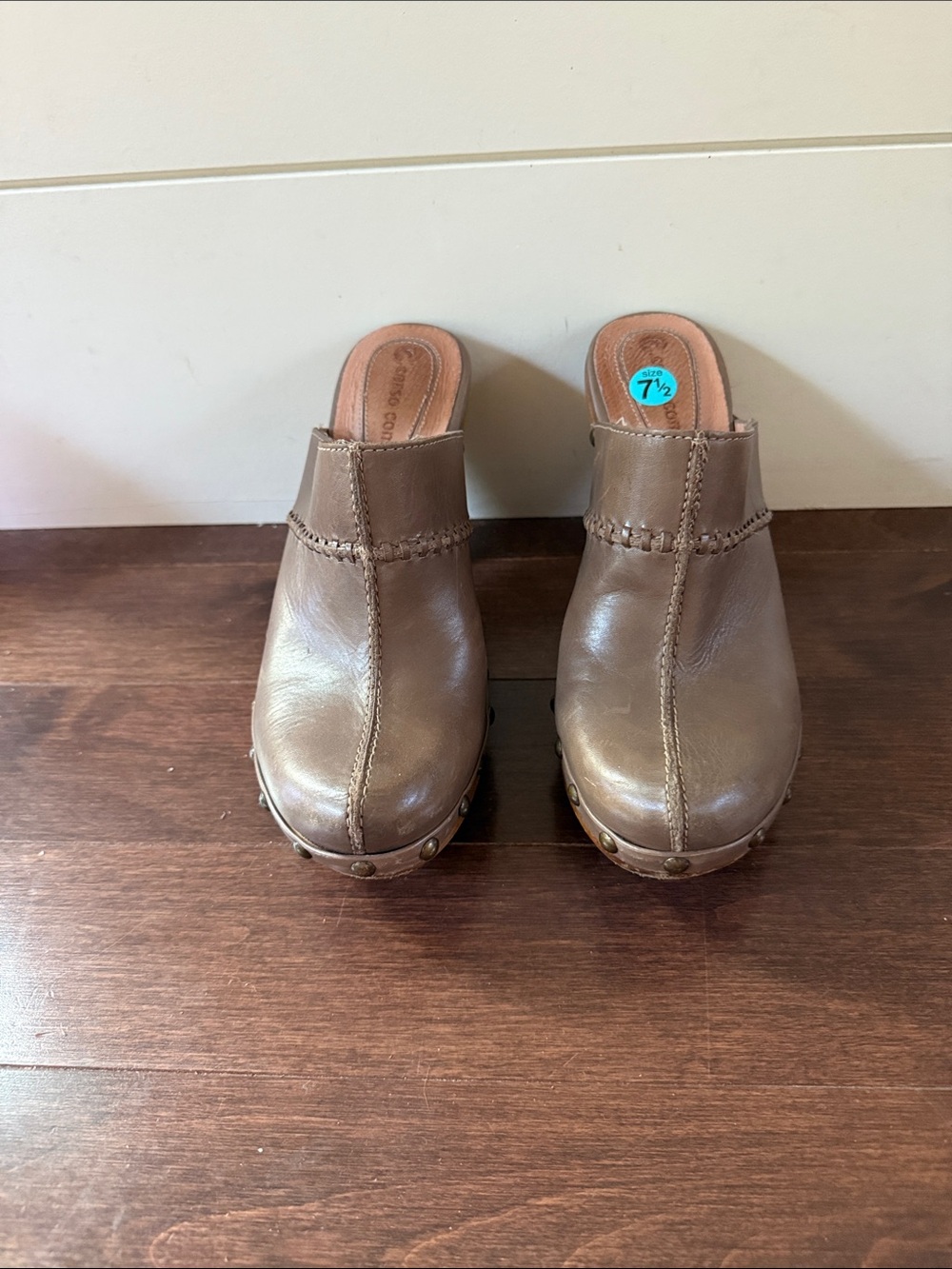 Y2K Corso Como Heeled Brown Leather Clog Mules - Size 7½